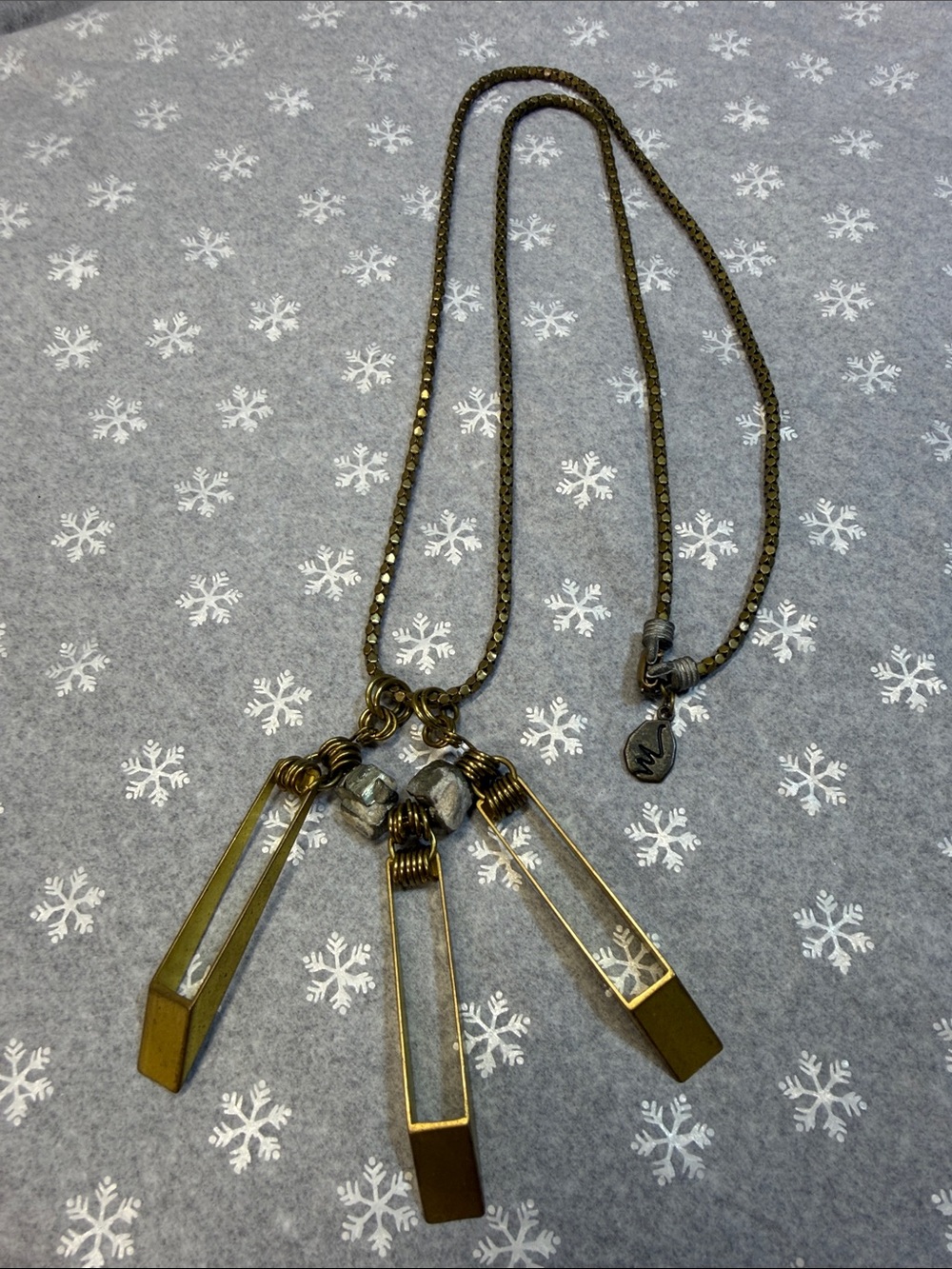 MoonRox Long Geometric Necklace • Bronze Tone • Artistic Design • Excellent Cond